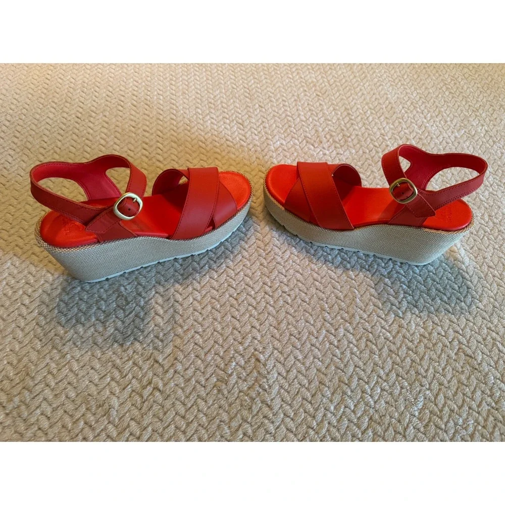 Sorel Cameron Flatform Red Leather Espadrille Wedge Sandals NL5359-637 Women 9.5
